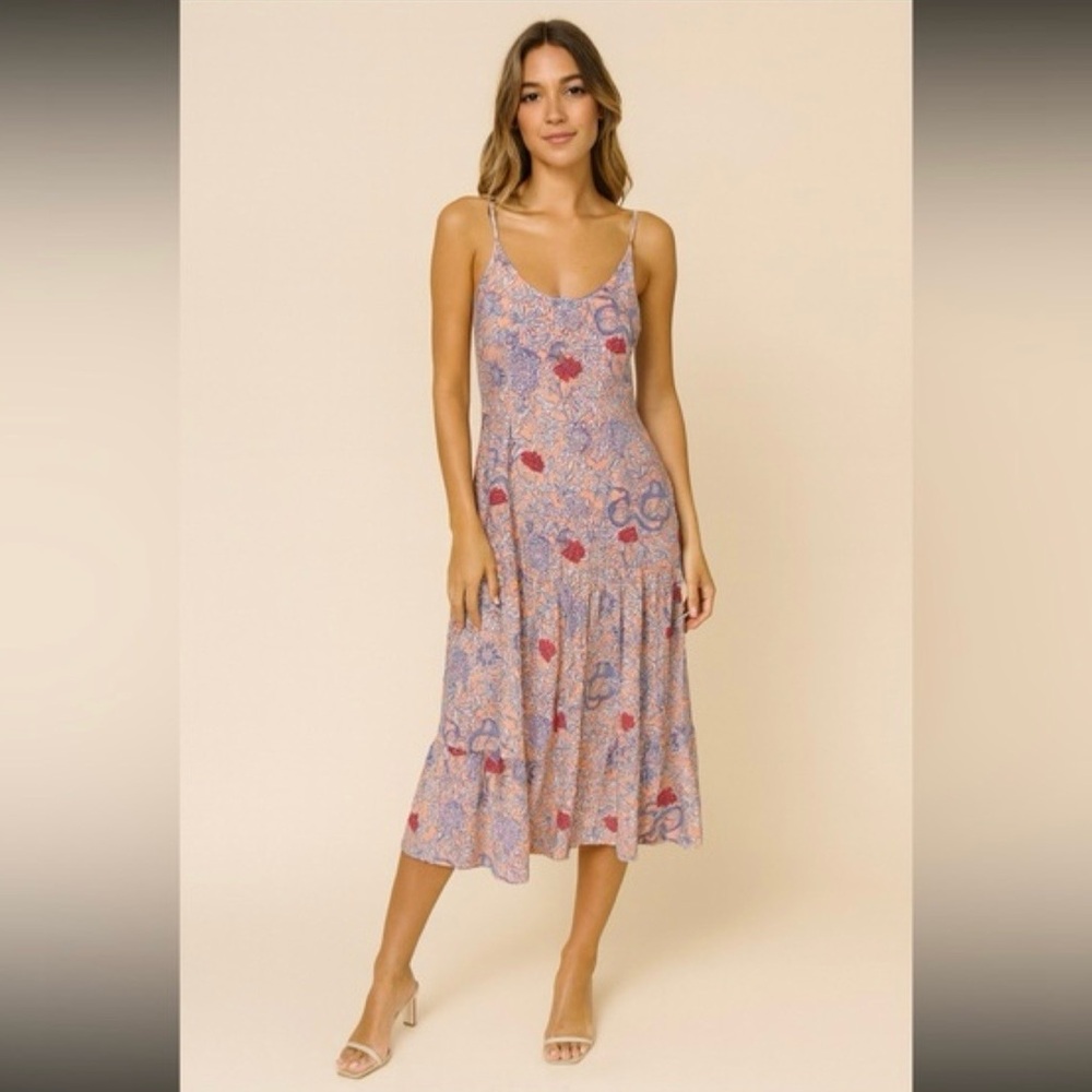 Roller Rabbit Dakota Midi Dress Dragon Floral Adjustable Straps Large